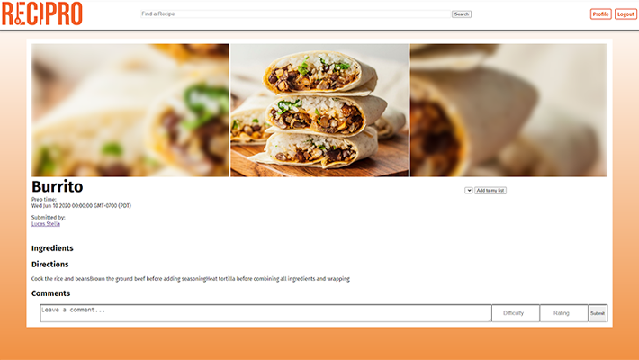 Recipro recipe page
